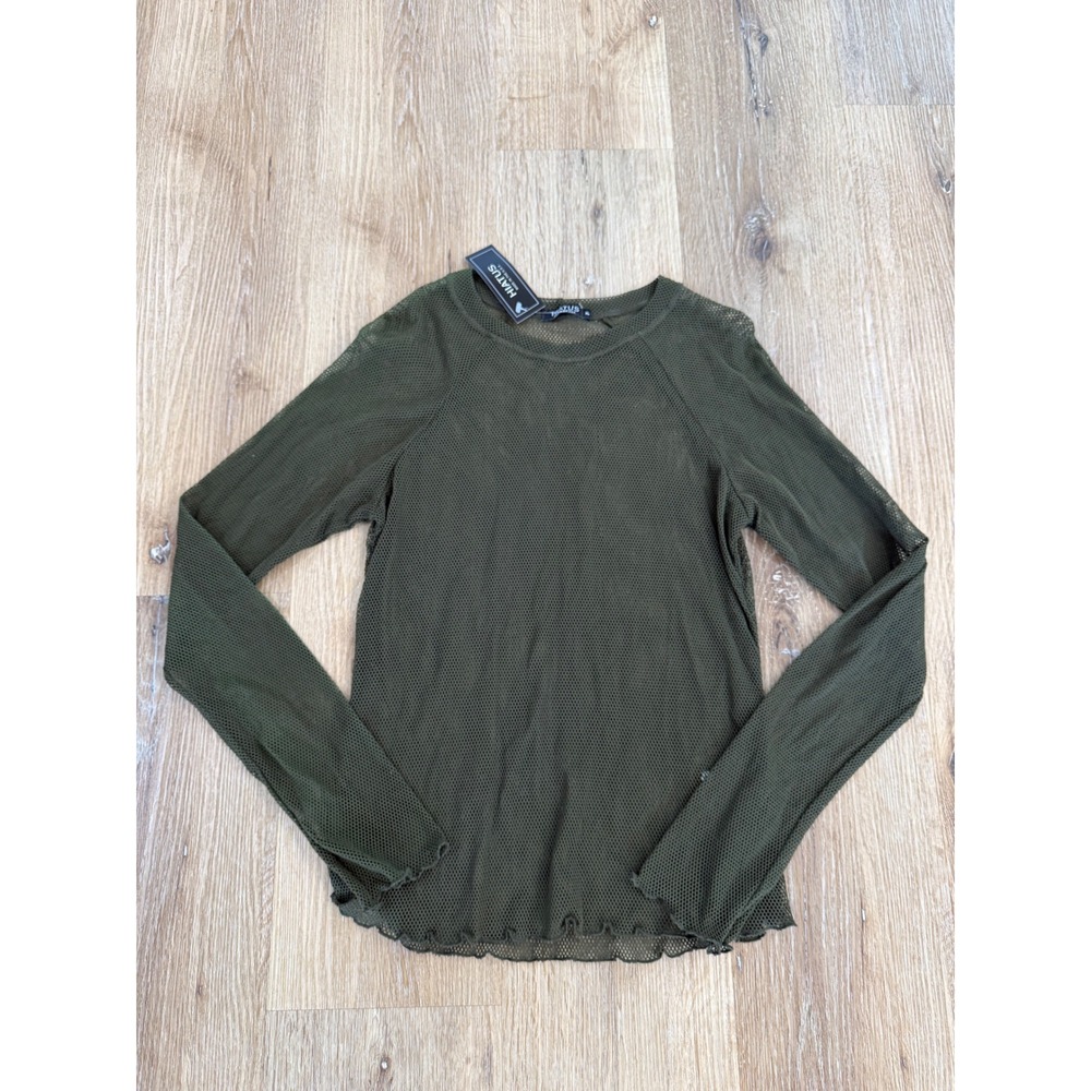 Hiatus Gorpcore Mesh Sheer LS Top Juniors XL Olive Green Lettuce Edge Grunge